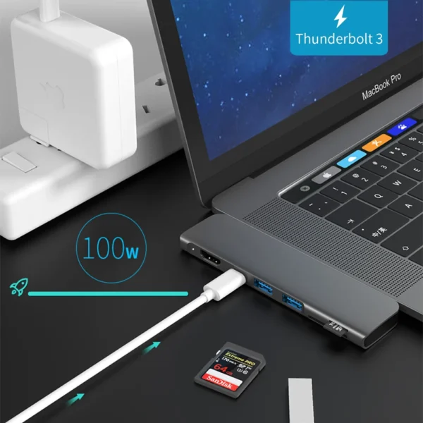 USB 3.1 Type-C Hub To HDMI Adapter 4K Thunderbolt 3 USB C Hub with Hub 3.0 TF SD Reader Slot PD for MacBook Pro/Air 2018 - 2020 6