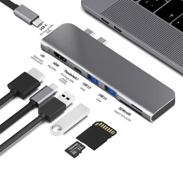 USB 3.1 Type-C Hub To HDMI Adapter 4K Thunderbolt 3 USB C Hub with Hub 3.0 TF SD Reader Slot PD for MacBook Pro/Air 2018 - 2020 2