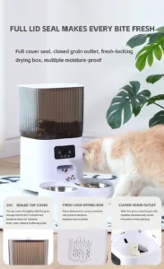 Dispensador Inteligentede Alimento para Gatos y Perros - Capacidad de 5L, Doble Taza, Cámara y Grabador de Voz