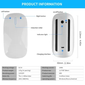 Mouse Inalámbrico con Bluetooth Magic Mouse con Multi Arc 6