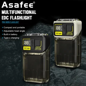 Minilinterna EDC con pantalla Digital Asafee, luz de trabajo recargable, Clip para acampar 1
