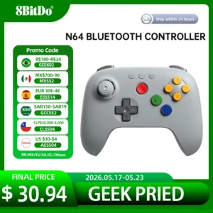 New 8BitDo N64 Bluetooth Controller Gray for Analogue 3D, Switch, Switch 2, Windows, Android with Hall Effect Joysticks Gamepad