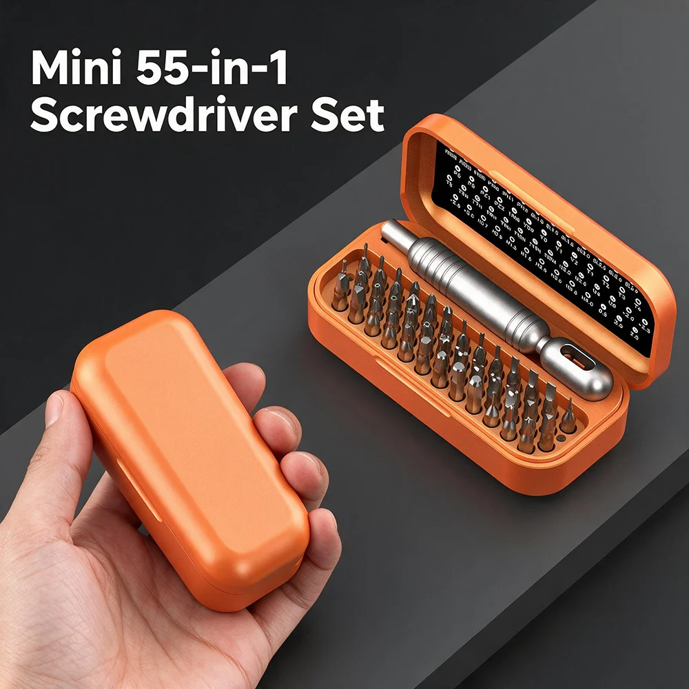 Juego de 55 Destornilladores de Precisión Mini con Puntas Magnéticas CRV, Kit de Reparación para Teléfonos Inteligentes, Laptops, Relojes, Consolas de Videojuegos y Herramientas Electrónicas