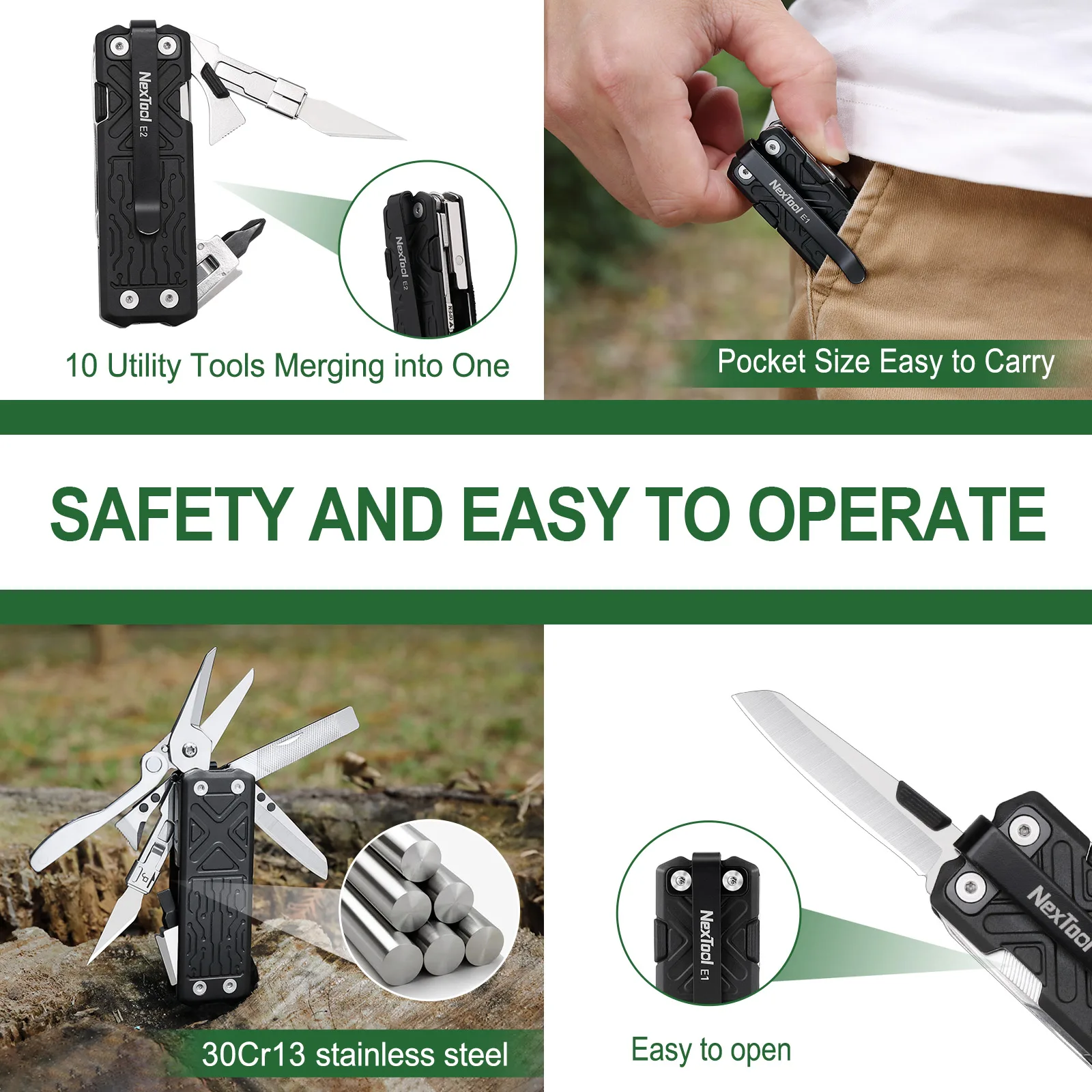 NexTool-cuchillo multiherramienta de bolsillo E1, cuchillo plegable 10 en 1, tijeras, alicates, sierra, senderismo al aire libre, Camping, equipo EDC, multiherramienta plegable - Image 5