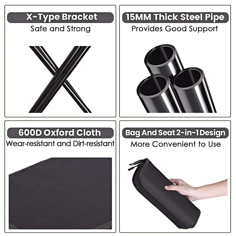 Silla de Camping Ultraligera Plegable, Taburete Portátil Compacto, Silla Plegable para Exteriores con Bolsa de Almacenamiento para Pesca, Picnic y Viajes - Image 5