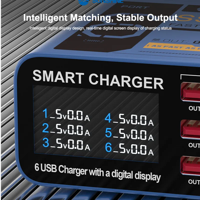 SUNSHINE SS-304Q Cargador rápido inteligente USB de 6 puertos para tabletas de teléfonos móviles QC3.0 Estación de carga de pantalla digital multidispositivo - Image 3