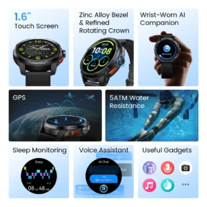 Reloj inteligente Solar Ultra GPS HAYLOU, dispositivo resistente al agua hasta 5atm, con Pantalla AMOLED de 1,6 pulgadas, GPS in