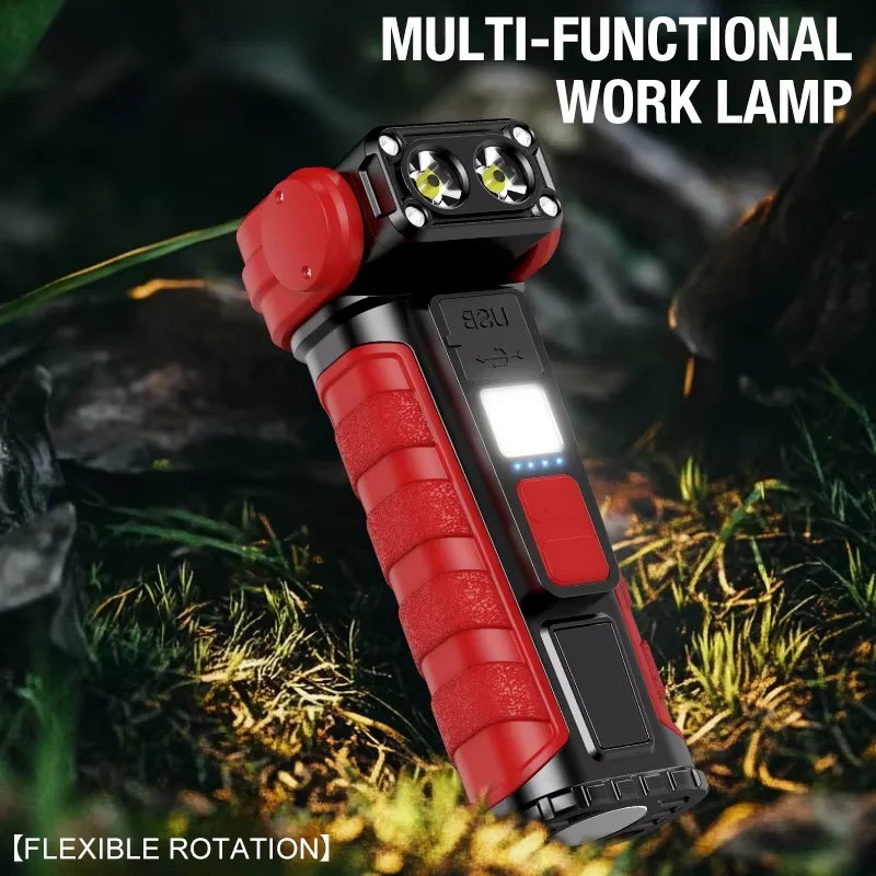 Mini Linterna de Trabajo Multifuncional, Linterna Giratoria, con Iluminación Portátil Ajustable, Reflector COB y Luz de Trabajo Magnética